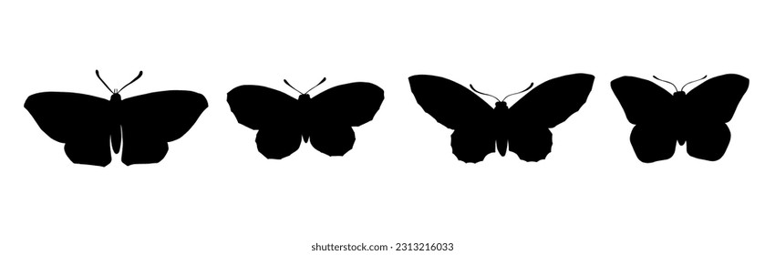 Conjunto de siluetas de insectos alados de la polilla nocturna.Gráficos vectores.