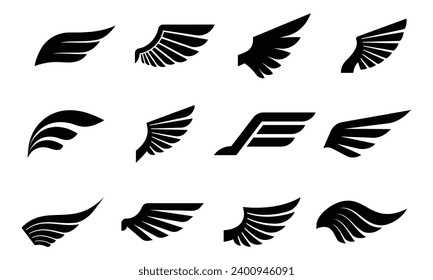 set of silhouettes of wings, Frame wings vector set, angle wing set	