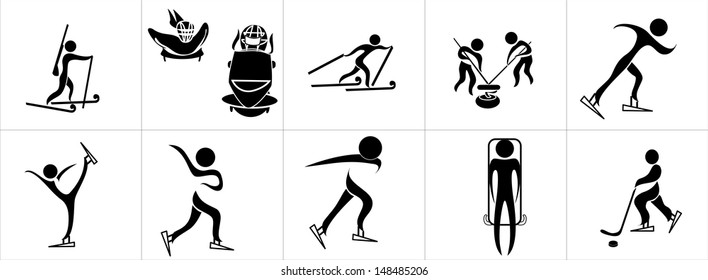 Set of silhouettes of winter sport