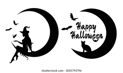 Satz von Silhouetten von Hexen mit dem Mond.