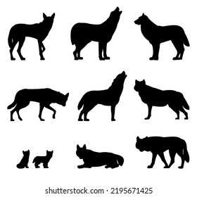 Set Silhouettes Wolvesflock Silhouette Picture Wild Stock Vector ...