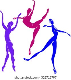 Set of silhouettes of women dancing.