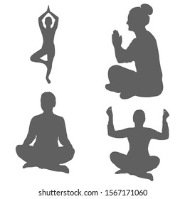 Silhouettes Teacher Disciple Sitting Lotus Position Stock Vector ...