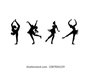 Set of silhouettes of women figure skaters on a white background. Vector illustration.