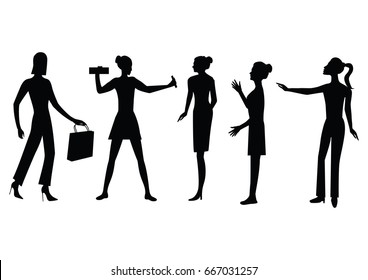 Set of silhouettes of women, modern, characteristic, - isolated on white background - art, creative, modern vector illustration.