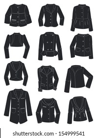 Set of silhouettes of women's jackets