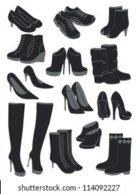 A set of silhouettes of women's shoes, vector illustration