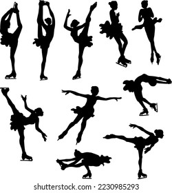 A set of silhouettes of women's singles figure skater