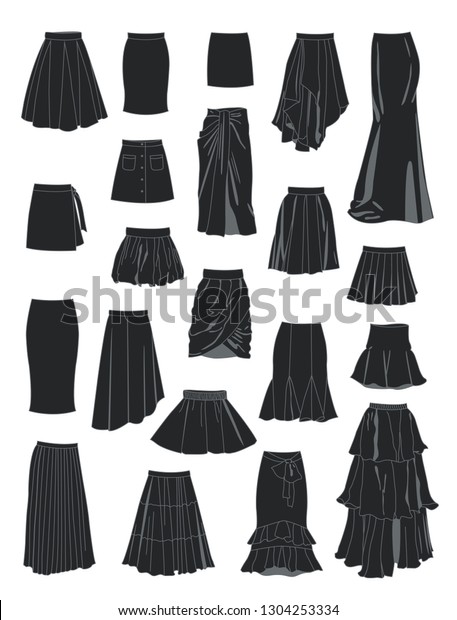 Set Silhouettes Womens Skirts Different Models Stock Vector (Royalty ...