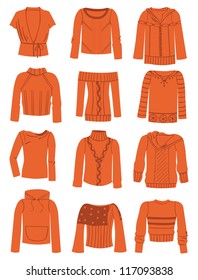 A set of silhouettes of women's sweaters