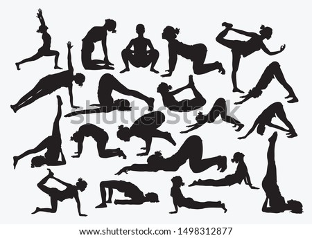 set of silhouettes of yoga girls vector illustration