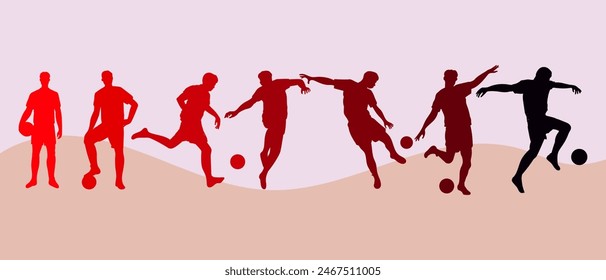 Set of silhouttes football, soccer player icon character vector illustration. isolated on white.