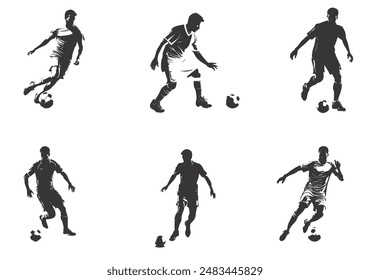 Conjunto de siluetas de fútbol, Ilustración vectorial de personajes de íconos de futbolistas. aislado en blanco.