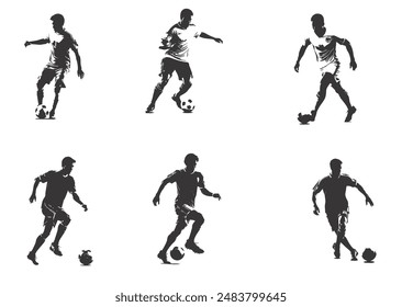 Set of silhouttes football, soccer player icon character vector illustration. isolated on white.