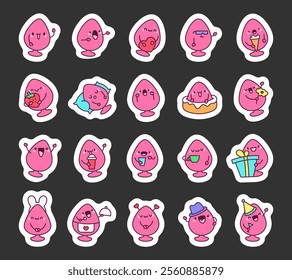 Set of silicone anal plug characters with cheerful expressions, kawaii designs, charming emotions, fun illustrations, festive decorations, and adorable elements for entertaining occasions