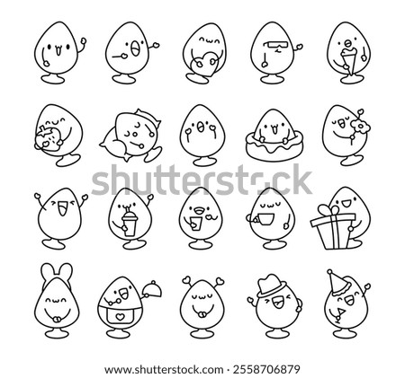 Set of silicone anal plug characters with cheerful expressions, kawaii designs, charming emotions, fun illustrations, festive decorations, and adorable elements for entertaining occasions