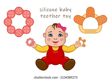 Set Silikon-Babylether-Spielzeug im realistischen Cartoon-Stil, einzeln auf weißem Hintergrund