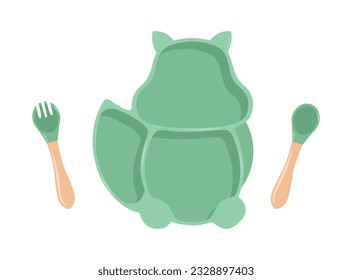 Conjunto de desvectores de silicona para vector de bebé. Primer concepto de comida para bebés, sirviendo comida para niños. Plato de vajilla para niños 