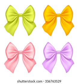 Set of Silk Bow. Vector Illustration. Colorful bows for Gift Design, Invitation Decorative Cards, Voucher Design, Holiday Invitation Design.