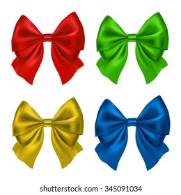 Set of Silk Bow. Vector Illustration. Colorful bows for Gift Design, Invitation Decorative Cards, Voucher Design, Holiday Invitation Design.