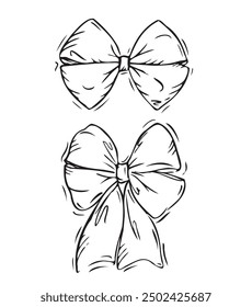 Set of silk bows isolated on white background. Vector graphics, line art. An image with elegant decor for a gift or a holiday.