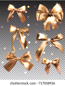 Set of silk gold bows. Vector illustration