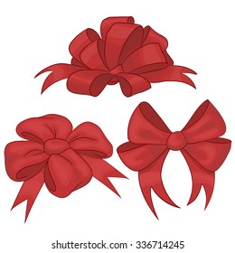 Set silk red bow with isolated. Vector design element.