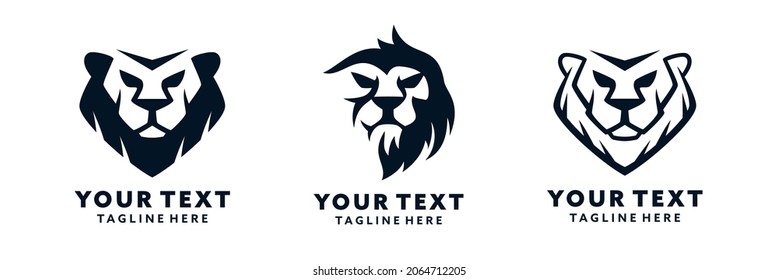 Set of sillhouete modern minimalist animal lion head logo design svg