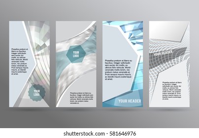 Set Silver abstract geometric mosaic background with place of text. Design elements Vector illustration EPS 10 for booklet layout page, leaflet template, vertical banner colors metalic grey, steel
