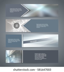 Set Silver abstract geometric mosaic background with place of text. Design elements Vector illustration EPS 10 for booklet layout page, leaflet template, vertical banner colors metalic grey, steel