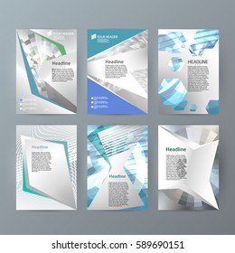 Set Silver abstract geometric mosaic background with place of text. Design elements Vector illustration EPS 10 for booklet layout page, leaflet template, vertical banner colors metalic grey, steel