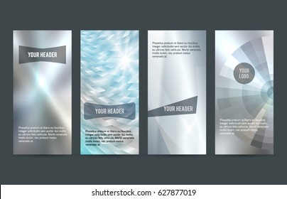 Set Silver abstract geometric mosaic background with place of text. Design elements Vector illustration EPS 10 for booklet layout page, leaflet template, vertical banner colors metalic grey, steel