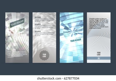 Set Silver abstract geometric mosaic background with place of text. Design elements Vector illustration EPS 10 for booklet layout page, leaflet template, vertical banner colors metalic grey, steel
