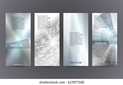 Set Silver abstract geometric mosaic background with place of text. Design elements Vector illustration EPS 10 for booklet layout page, leaflet template, vertical banner colors metalic grey, steel