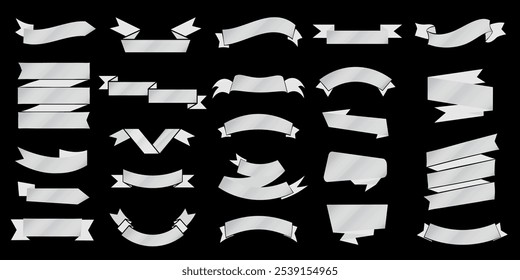 Set aus silbernen Abzeichen und glänzenden Bändern