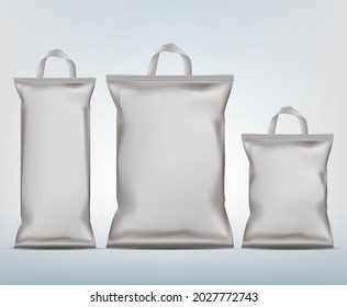 Set of Silver bag package on a white background.candy bag with handle