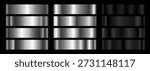 A set of silver and black metallic gradients. Vector collection of metall gradients for chrome button, ribbon, metal frame, border, label design.