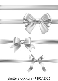 set of silver bows on white. vector decorative design elements
