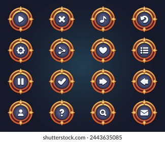 Set of silver buttons for mobile games game interface cartoon ui buttons set game ui buttons kit