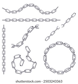 Conjunto de cadenas de plata. Metal. de diferentes Formas. Ilustración vectorial