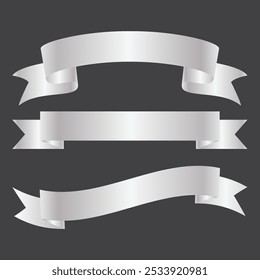 Set Of Silver Color Ribbon Vector Design.