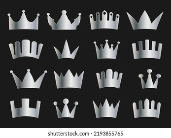 Juego de iconos de la corona de plata. Símbolo real para logotipo y sitio web Ilustración vectorial