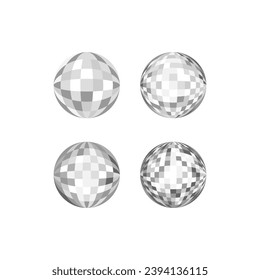 Set of silver disco balls. Vector flat illustration on isolated background. Party celebration mirror spheres