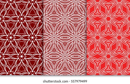 set of Silver floral geometric ornament on red background. Seamless vector illustration. For interior design, wallpaper