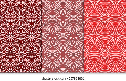 set of Silver floral geometric ornament on red background. Seamless vector illustration. For interior design, wallpaper