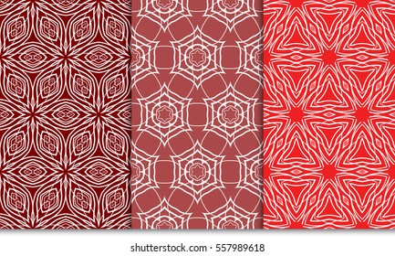 set of Silver floral geometric ornament on red background. Seamless vector illustration. For interior design, wallpaper