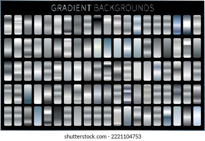 Set of silver foil texture background. Metal gradient template. Vector illustration