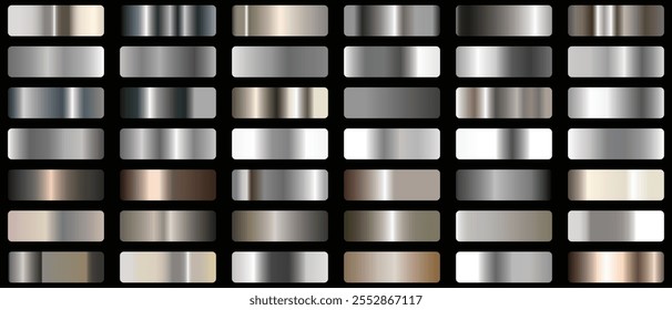 Set of Silver foil texture background. Silver background texture.  Realistic silver, gradient mesh. Steel metal background templates. Metal gradient collection. Vector illustration
