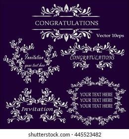Set silver frames. Calligraphic Design Elements vintage, ethnic, Asian style. Vector illustration