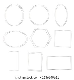 Set of silver frames simple shapes. Vector line art background